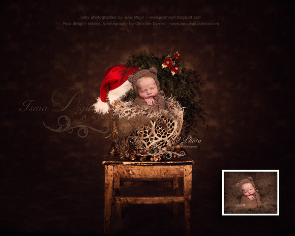 Christmas wooden chair and twine circles bowl 2 - Newborn digital backdrop - psd with layers