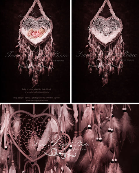 Heart shaped dream catcher - Digital backdrop /background - psd with layers