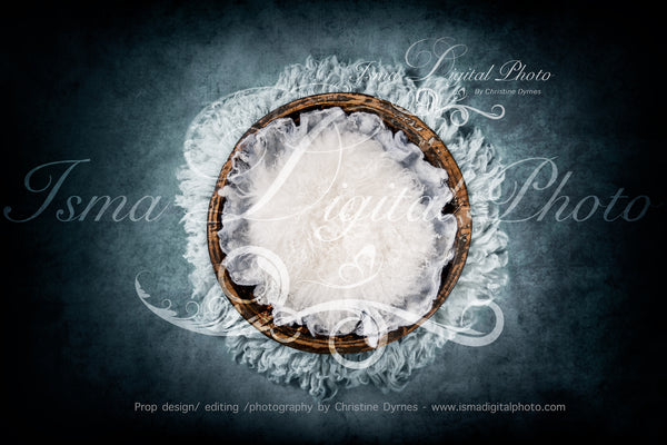 Handmade wooden bowl with wool - Newborn digital backdrop /background - psd with layers