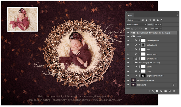 Newborn Christmas nest - Digital backdrop - psd with layers