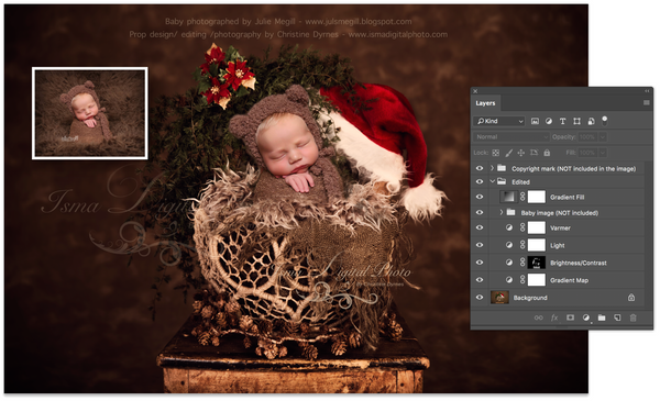 Christmas wooden chair and twine circles bowl - Newborn digital backdrop - psd with layers