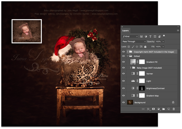Christmas wooden chair and twine circles bowl 2 - Newborn digital backdrop - psd with layers