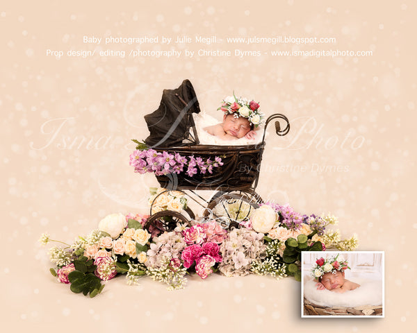 Antique baby carriage - Digital backdrop /background - psd with layers