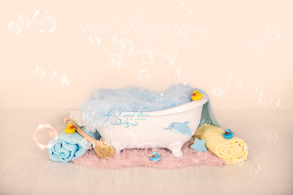 Bathtub with blue blanket - Digital backdrop /background - psd with layers