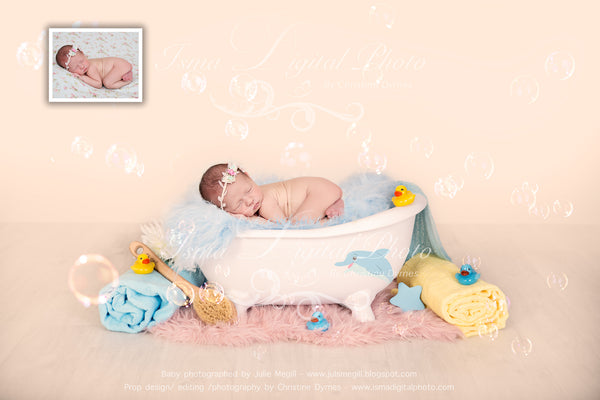 Bathtub with blue blanket - Digital backdrop /background - psd with layers