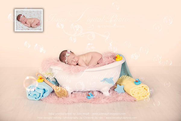 Bathtub with pink blanket - Digital backdrop /background - psd with layers