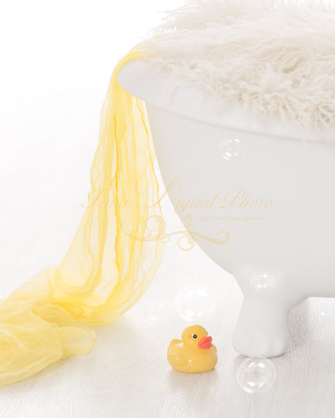 Bathtub with pure white background - Yellow flowers and rubber duck - Digital backdrop - psd with layers