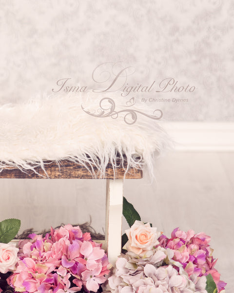 Beautiful stool with flower - Newborn digital backdrop /background - psd with layers