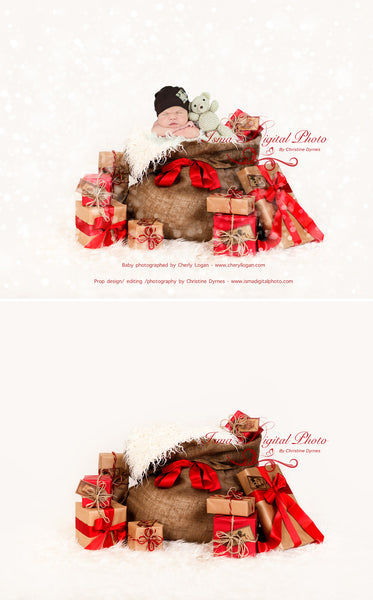 Christmas bag and gifts 2 - Digital backdrop /background - psd with layers