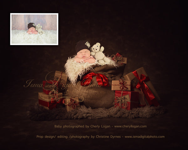 Christmas bag and gifts - Digital backdrop /background - psd with layers