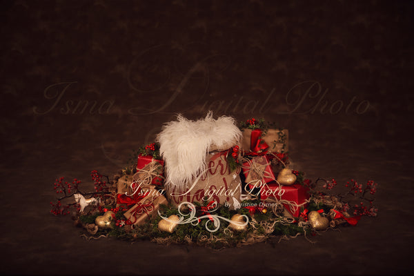Christmas bag and gifts with dark brown background - Newborn digital backdrop - psd with layers