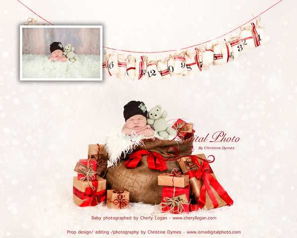 Christmas bag and gifts - Digital backdrop /background - psd with layers