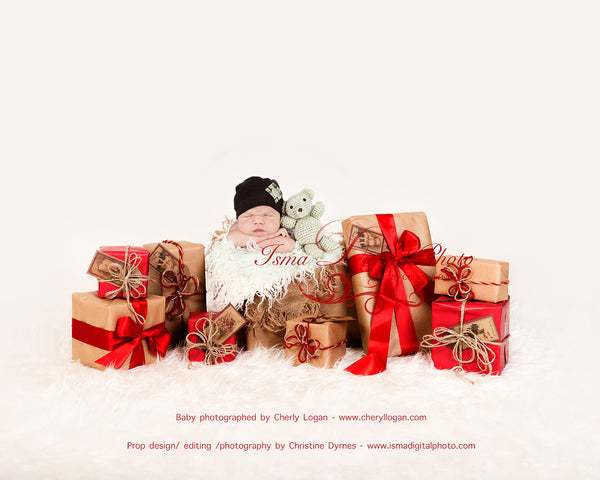 Christmas Gifts 2 - Beautiful Digital background Newborn Photography Prop download - psd with Layers