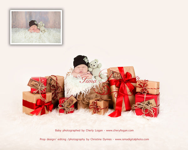 Christmas Gifts 2 - Beautiful Digital background Newborn Photography Prop download - psd with Layers
