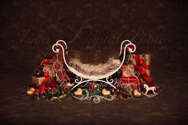 Christmas iron bed chair with dark brown background - Newborn digital backdrop - psd with layers