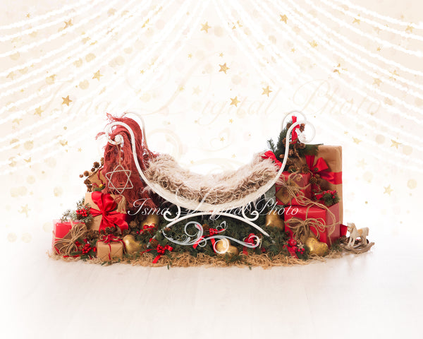 Christmas iron bed chair with light background - Newborn digital backdrop - psd with layers