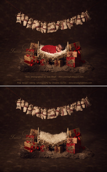 Christmas iron bed gifts - Digital backdrop /background - psd with layers