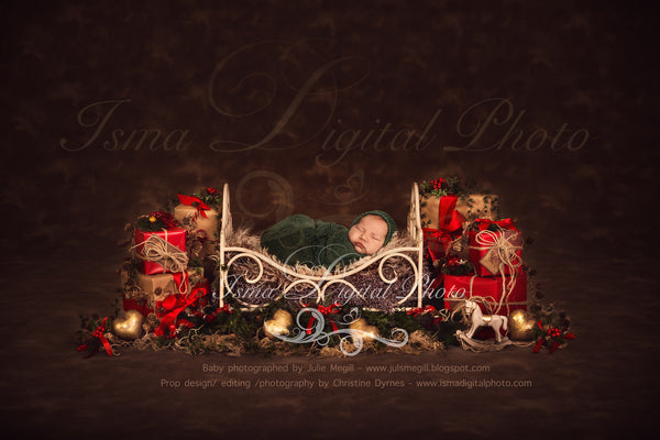 Christmas iron bed with dark brown background - Newborn digital backdrop - psd with layers