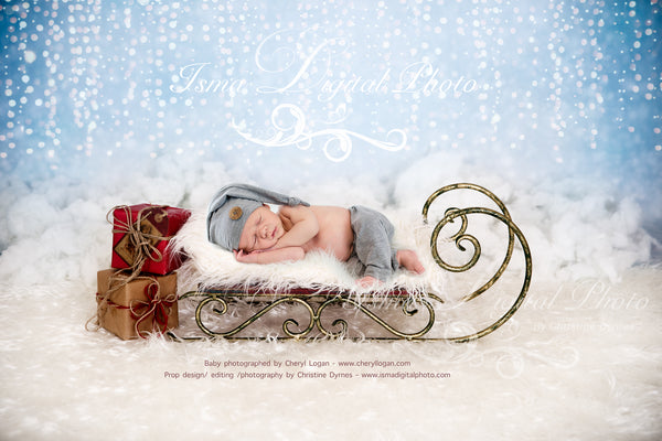Christmas sled and gifts - Newborn digital backdrop - psd with layers