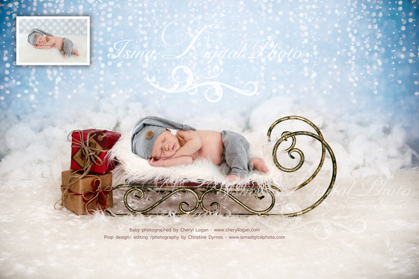 Christmas sled and gifts - Newborn digital backdrop - psd with layers