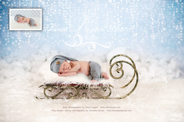 Christmas sled - Newborn digital backdrop - psd with layers