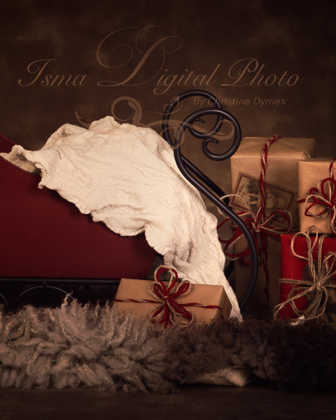 Christmas sleigh with gifts - Digital backdrop /background - psd with layers