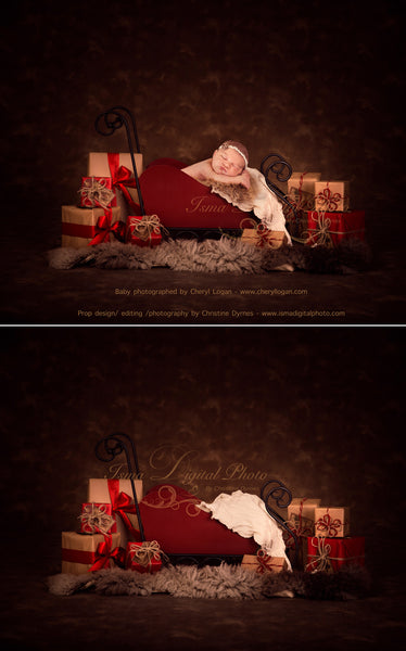 Christmas sleigh with gifts - Digital backdrop /background - psd with layers
