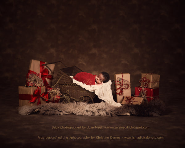 Christmas vintage stroller 2 - Digital backdrop /background - psd with layers