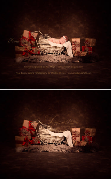 Christmas vintage stroller - Digital backdrop /background - psd with layers