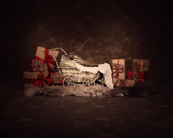 Christmas vintage stroller - Digital backdrop /background - psd with layers