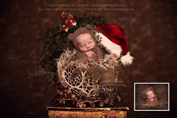 Christmas wooden chair and twine circles bowl - Newborn digital backdrop - psd with layers