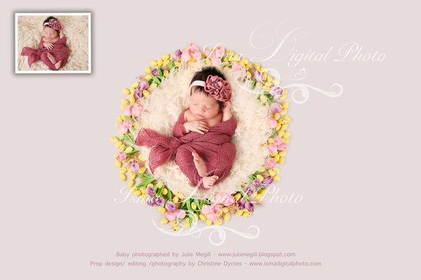 Cute newborn easter background - Digital backdrop - psd with layers