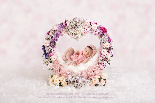 Flower heart with texture - Newborn digital backdrop /background - psd with layers