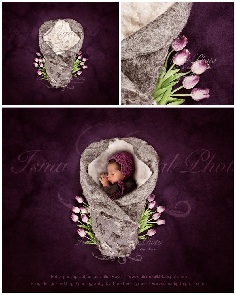 Newborn felted wool bed 4 - Digital backdrop /background - psd with layers