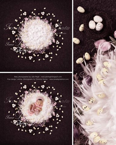 Easter feathers nest - Digital backdrop /background - psd with layers