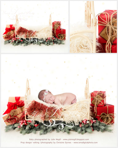 Christmas iron bed with white background 2 - Newborn digital backdrop - psd with layers