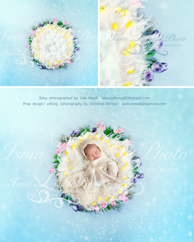Easter flower nest - Digital backdrop /background - psd with layers