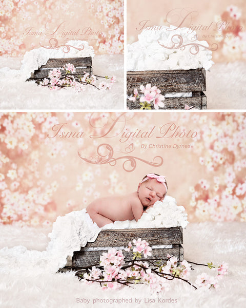 Wooden Box With Flowers Background  - Beautiful Digital Newborn Photography Props download