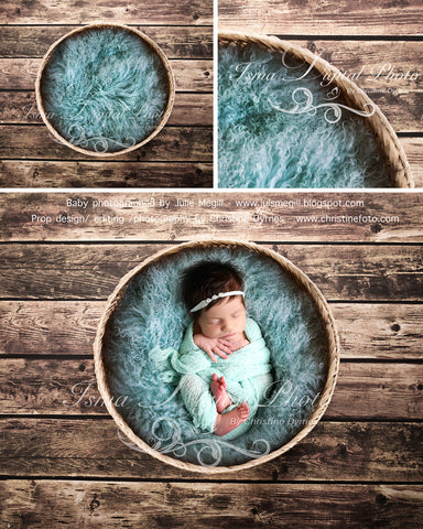Basket Wooden Floor Whit Turquoise Wool - Beautiful Digital background backdrop Newborn Photography Prop download