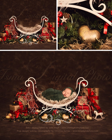 Christmas iron bed chair with dark brown background - Newborn digital backdrop - psd with layers