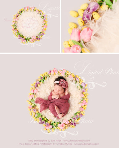 Cute newborn easter background - Digital backdrop - psd with layers