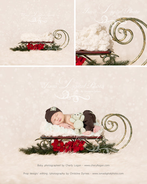 Christmas Sleigh  - Beautiful Digital background Newborn Photography Prop download - psd with layers