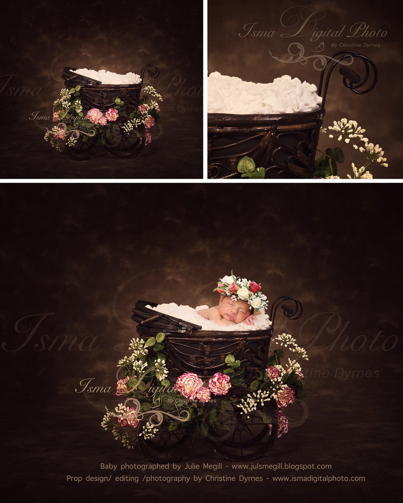 Antique baby carriage - Digital backdrop /background - psd with layers