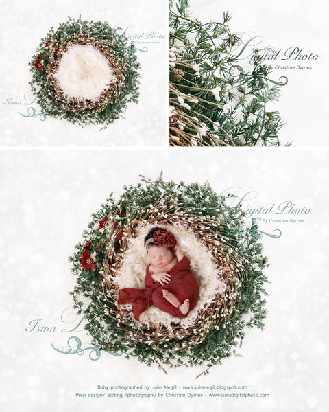 Christmas newborn wreath - Digital backdrop - psd with layers