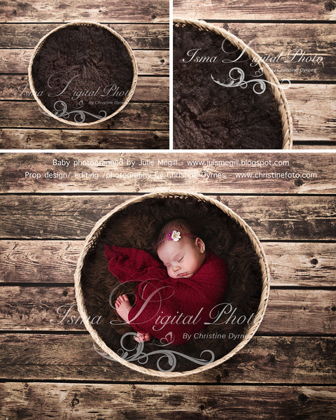 Basket Wooden Floor Whit Brown Wool - Beautiful Digital background backdrop Newborn Photography Prop download