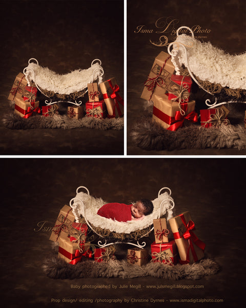 Christmas iron bed chair gifts - Digital backdrop /background - psd with layers