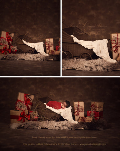 Christmas vintage stroller 2 - Digital backdrop /background - psd with layers
