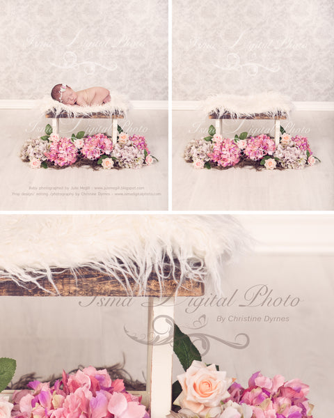 Beautiful stool with flower - Newborn digital backdrop /background - psd with layers