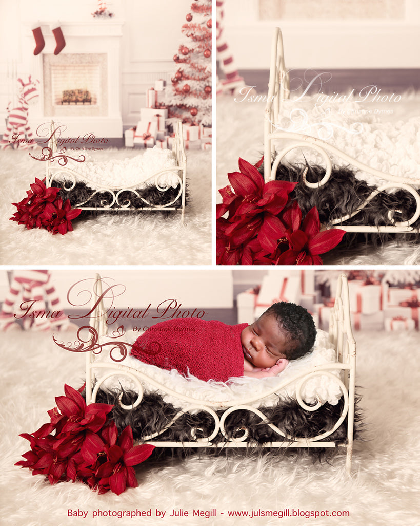 Christmas background with iron bed 2 - Digital backdrop /background
