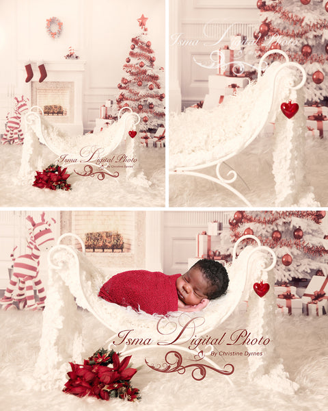 Christmas Background With Iron Bed Chair - Beautiful Digital background backdrop download